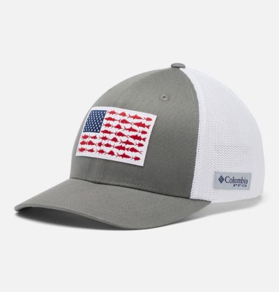 Boné Columbia PFG Mesh Fish Flag Ball Cap Masculino Cinzentas Branco Portugal | 139090-S24J