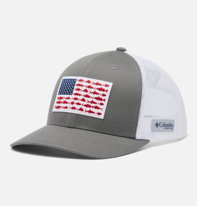 Boné Columbia PFG Mesh Snap Back™ Fish Flag Ballcap Masculino Cinzentas Branco Portugal | 135881-WKE0