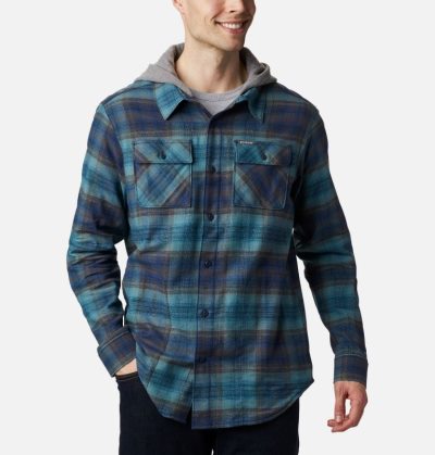 Camisas De Botões Columbia Flare Gun™ Stretch Flannel Hoodie Masculino Azuis Portugal | 170943-N3R7