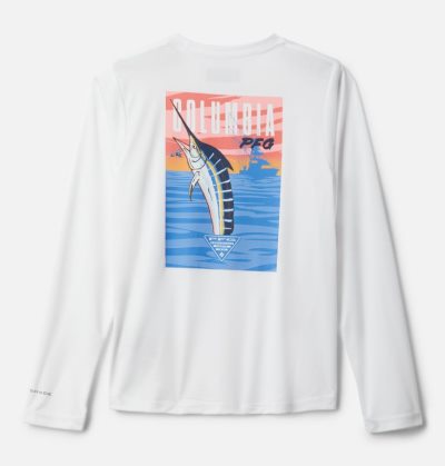 Camisas Columbia PFG Terminal Tackle Vintage Poster Long Sleeve Shirt Criança Branco Portugal | 181666-J86M