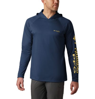 Camisas Columbia PFG Terminal Tackle™ Hoodie Masculino Azul Marinho Amarelas Portugal | 113808-9104