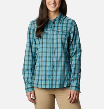 Camisas Columbia Silver Ridge™ Lite Plaid Long Sleeve Shirt Feminino Azuis Portugal | 110330-POHD