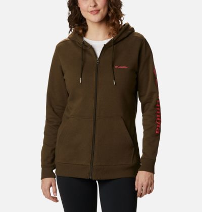 Moletons Columbia Logo Full Zip Hoodie Feminino Verde Oliva Verdes Portugal | 111607-7ZXJ