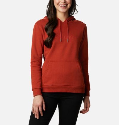 Moletons Columbia Logo Hoodie Feminino Vermelhas Escuro Portugal | 141026-42S7