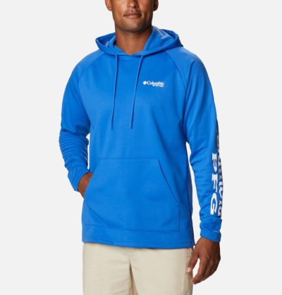 Moletons Columbia PFG Terminal Tackle™ Fleece Hoodie Masculino Azuis Branco Portugal | 154975-AEF2