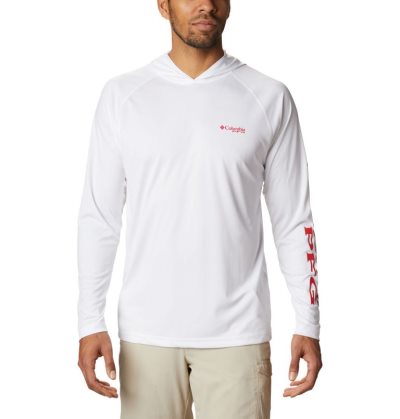 Moletons Columbia PFG Terminal Tackle™ Hoodie Masculino Branco Vermelhas Portugal | 126636-EK9Q