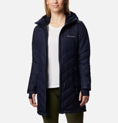 Jaqueta Isolada Columbia Heavenly™ Long Encapuzado Jaqueta Feminino Azuis Escuro Portugal | 114798-3593