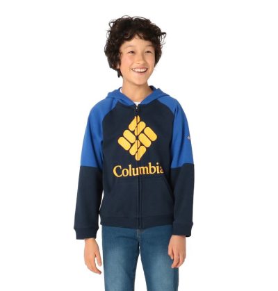 Moletom Com Capuz Columbia Branded French Terry Full Zip Hoodie Criança Azul Marinho Azuis Portugal | 103543-XJ47