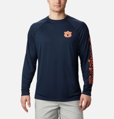 Camisetas Columbia Collegiate PFG Terminal Tackle™ Long Sleeve Shirt Masculino Azul Marinho Laranja Portugal | 139305-FSDL