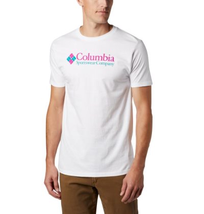 Camisetas Columbia Logo T-Shirt Masculino Branco Rosa Portugal | 185919-BTQD