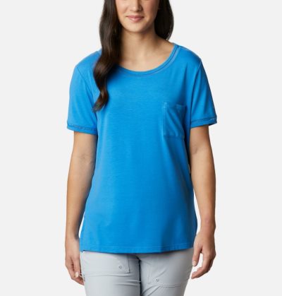 Camisetas Columbia PFG Slack Agua™ Knit Pocket Tee Feminino Azuis Escuro Portugal | 106183-0AXR