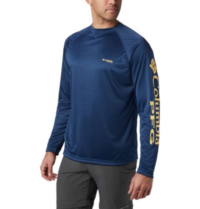 Camisetas Columbia PFG Terminal Tackle™ Long Sleeve Shirt Masculino Azul Marinho Amarelas Portugal | 124606-FMBU