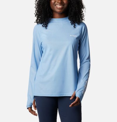 Camisetas Columbia PFG Tidal Deflector™ Zero Mock Long Sleeve Shirt Feminino Azuis Escuro Portugal | 136304-V1CL