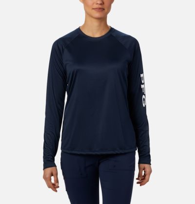 Camisetas Columbia PFG Tidal Tee™ II Long Sleeve Shirt Feminino Azul Marinho Branco Portugal | 194765-T3UW