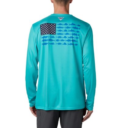 Camisetas Columbia Terminal Tackle PFG Fish Flag™ Long Sleeve Shirt Masculino Luz Turquesa Azuis Escuro Portugal | 149056-DRE5