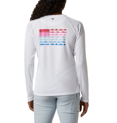 Camisetas Columbia Tidal Tee™ PFG Fish Flag Long Sleeve T-Shirt Feminino Branco Vermelhas Portugal | 147700-YTGT