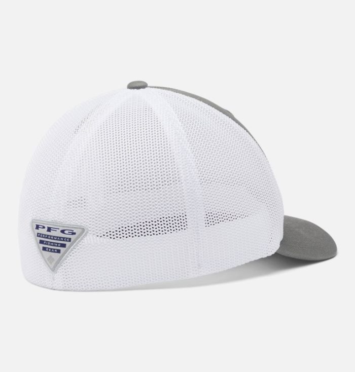 Boné Columbia PFG Mesh Fish Flag Ball Cap Feminino Cinzentas Branco Portugal | 100398-W38P