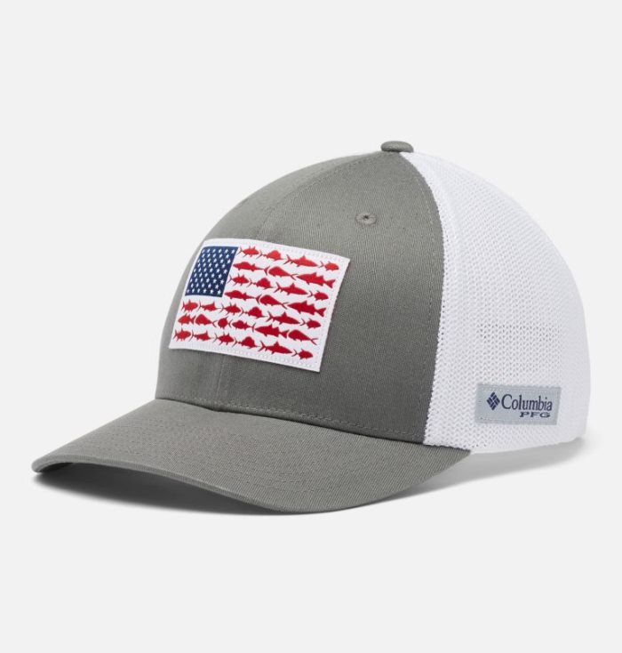 Boné Columbia PFG Mesh Fish Flag Ball Cap Feminino Cinzentas Branco Portugal | 100398-W38P