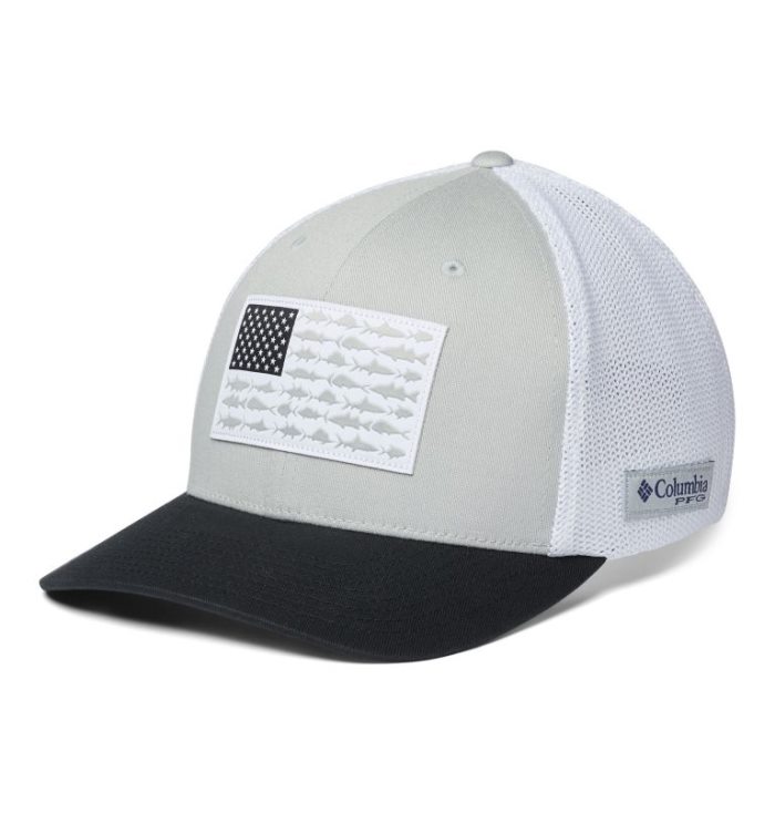 Boné Columbia PFG Mesh Fish Flag Ball Cap Feminino Cinzentas Branco Pretas Portugal | 130791-G0O2