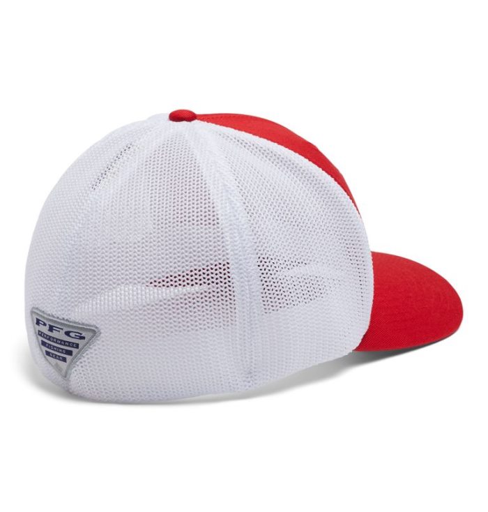 Boné Columbia PFG Mesh Fish Flag Ball Cap Feminino Vermelhas Branco Portugal | 145416-HHL8