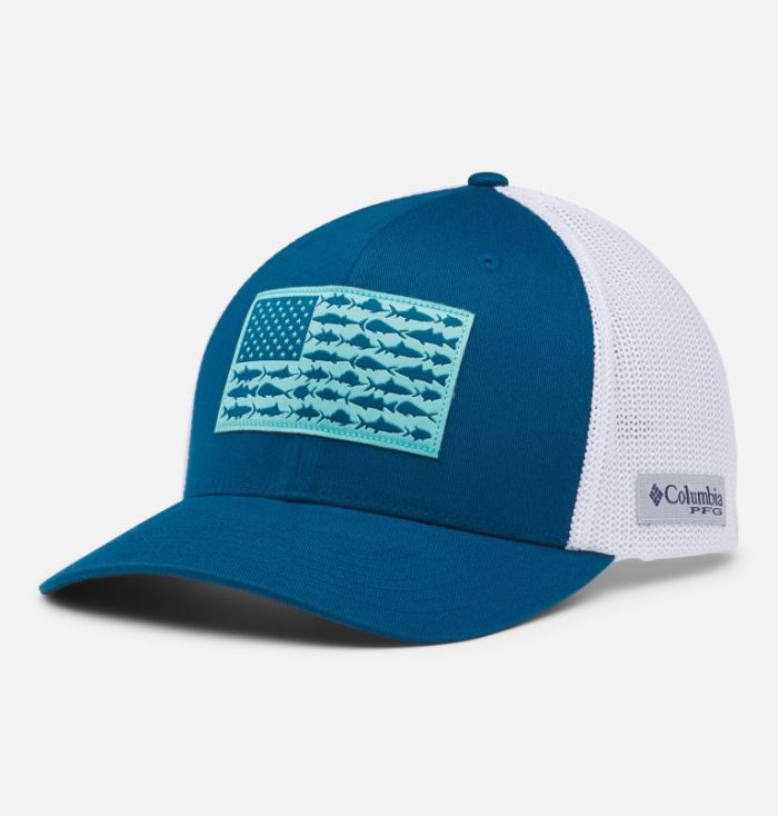 Boné Columbia PFG Mesh Fish Flag Ball Cap Feminino Azuis Branco Portugal | 186256-RWPY