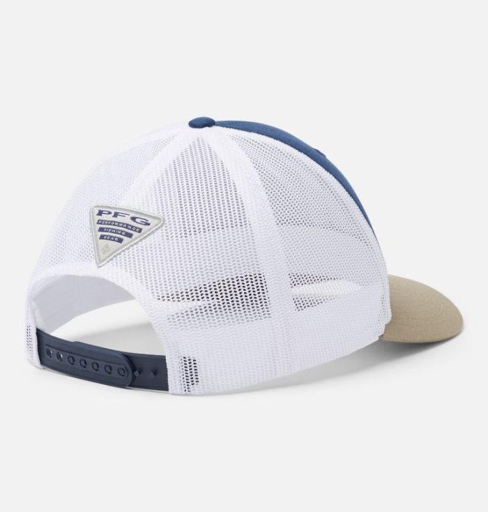 Boné Columbia PFG Mesh Snap Back™ Ball Cap Masculino Azul Marinho Branco Caqui Portugal | 132135-15CV