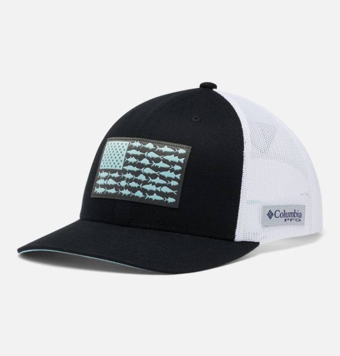 Boné Columbia PFG Mesh Snap Back™ Fish Flag Ballcap Masculino Pretas Branco Portugal | 120147-IUNU