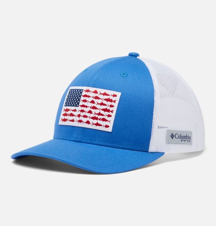 Boné Columbia PFG Mesh Snap Back™ Fish Flag Ballcap Masculino Azuis Branco Portugal | 143727-3N07