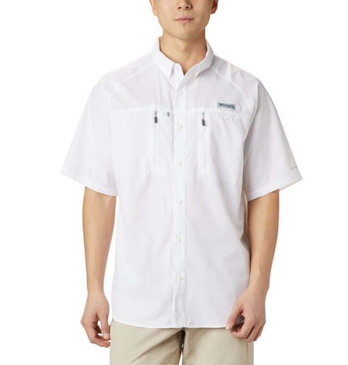 Camisas De Botões Columbia PFG Terminal Tackle™ Curta Sleeve Woven Shirt Masculino Branco Portugal | 116742-RML6