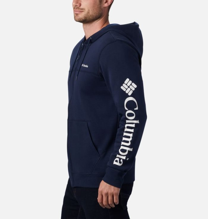 Camisas Columbia Logo Full Zip Fleece Masculino Azul Marinho Branco Portugal | 109645-FG6L