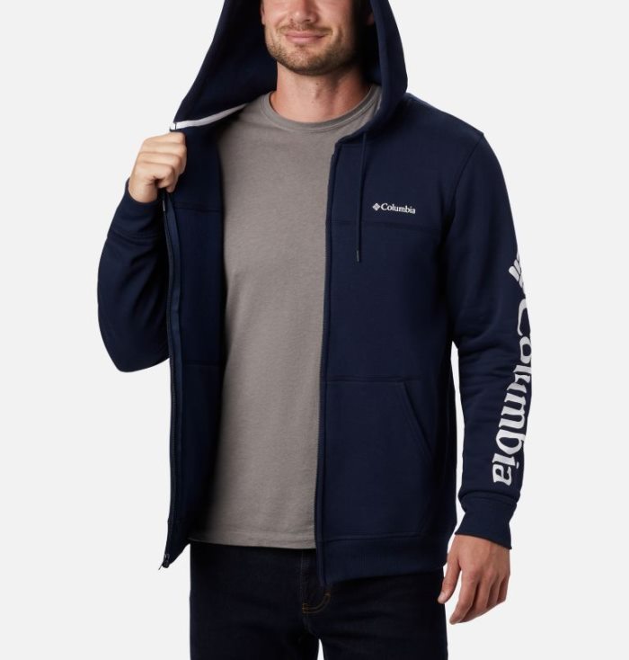 Camisas Columbia Logo Full Zip Fleece Masculino Azul Marinho Branco Portugal | 109645-FG6L