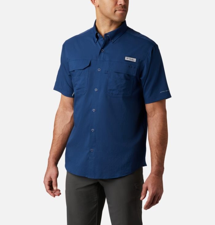 Camisas Columbia PFG Blood and Guts™ III Curta Sleeve Woven Shirt Masculino Azul Marinho Portugal | 136733-LMR8