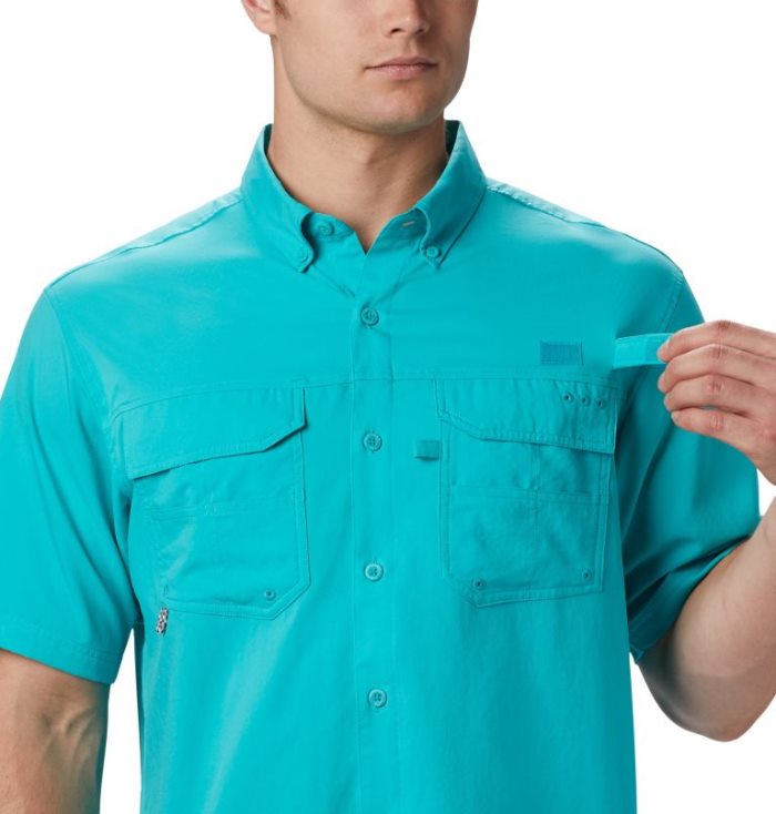 Camisas Columbia PFG Blood and Guts™ III Curta Sleeve Woven Shirt Masculino Luz Turquesa Portugal | 171815-ABVD