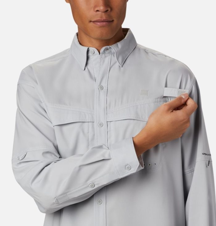 Camisas Columbia PFG Low Drag Offshore™ Long Sleeve Shirt Masculino Cinzentas Branco Portugal | 195021-4WTL