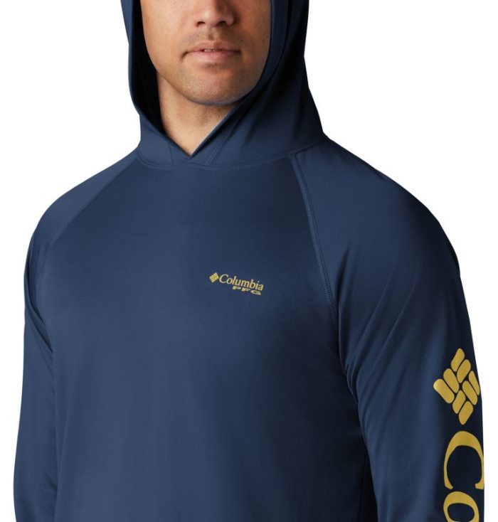 Camisas Columbia PFG Terminal Tackle™ Hoodie Masculino Azul Marinho Amarelas Portugal | 113808-9104