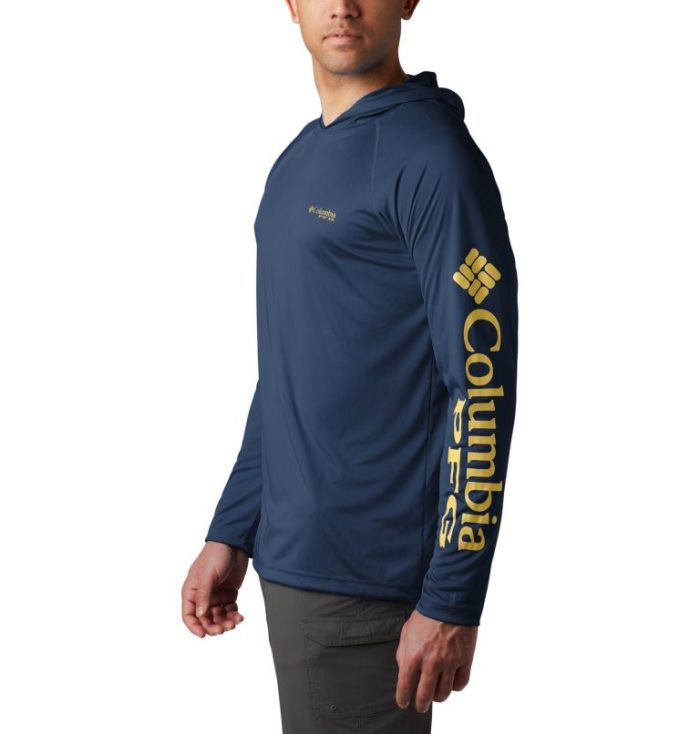 Camisas Columbia PFG Terminal Tackle™ Hoodie Masculino Azul Marinho Amarelas Portugal | 113808-9104