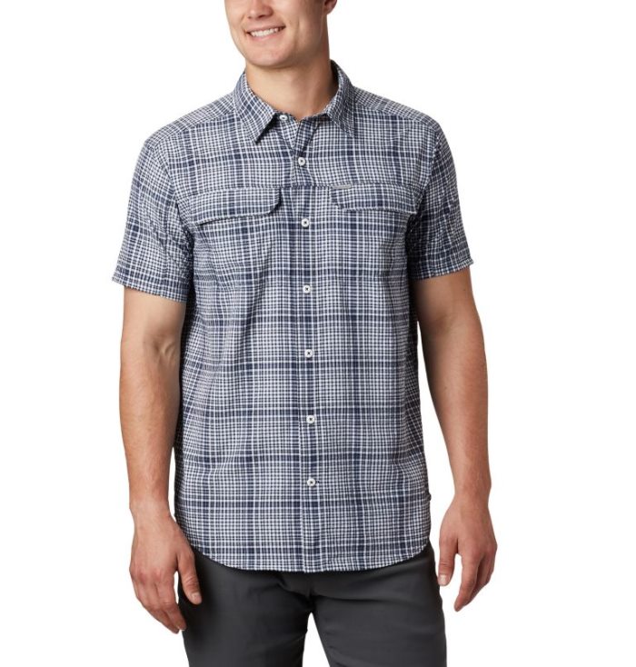 Camisas Columbia Silver Ridge™ Curta Sleeve Seersucker Shirt Masculino Azul Marinho Portugal | 136185-YIKE