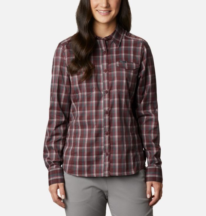 Camisas Columbia Silver Ridge™ Lite Plaid Long Sleeve Shirt Feminino Vermelhas Escuro Portugal | 110990-FU4E