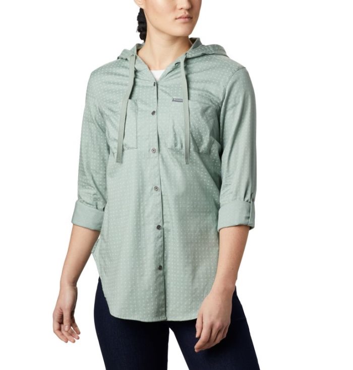 Camisas Casuais Columbia Anytime™ Stretch Encapuzado Long Sleeve Shirt Feminino Luz Verdes Portugal | 151034-4ZU1