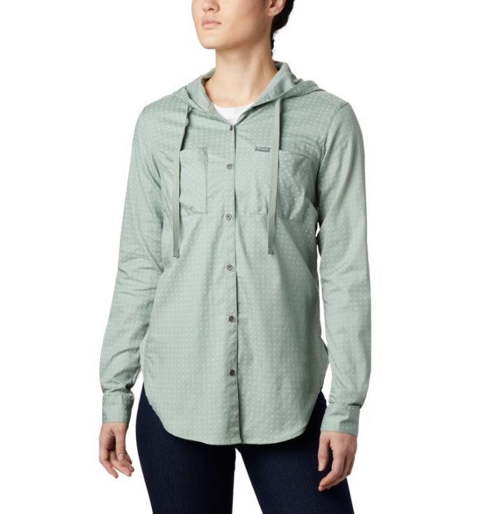 Camisas Casuais Columbia Anytime™ Stretch Encapuzado Long Sleeve Shirt Feminino Luz Verdes Portugal | 151034-4ZU1