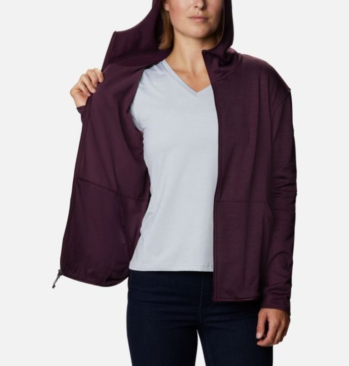 Casaco De Lã Columbia Rosemont Station™ II Encapuzado Full Zip Fleece Feminino Bordeaux Portugal | 162848-5GU7