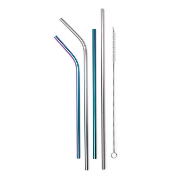 Garrafas de água Columbia Stainless Straw Set with Cleaning Brush - 4 Pack Masculino Prateadas Multicoloridas Portugal | 171872-UEBF