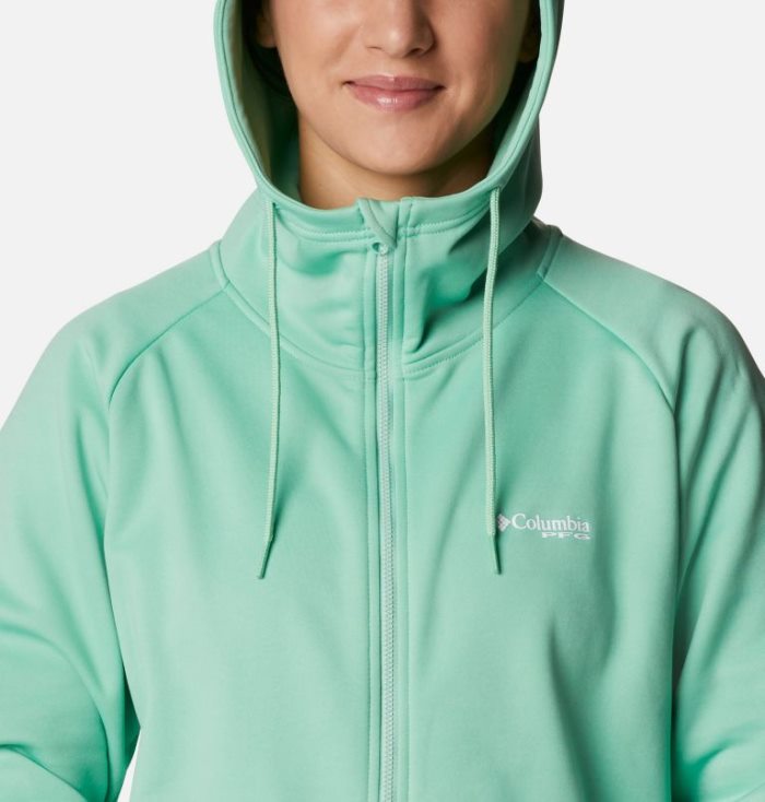 Moletons Columbia PFG Tidal™ Full Zip Fleece Hoodie Feminino Menta Azuis Portugal | 156174-85NW