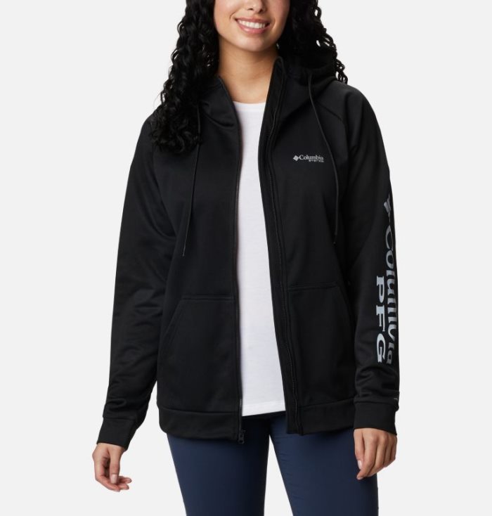 Moletons Columbia PFG Tidal™ Full Zip Fleece Hoodie Feminino Pretas Luz Cinzentas Portugal | 179380-WLY8