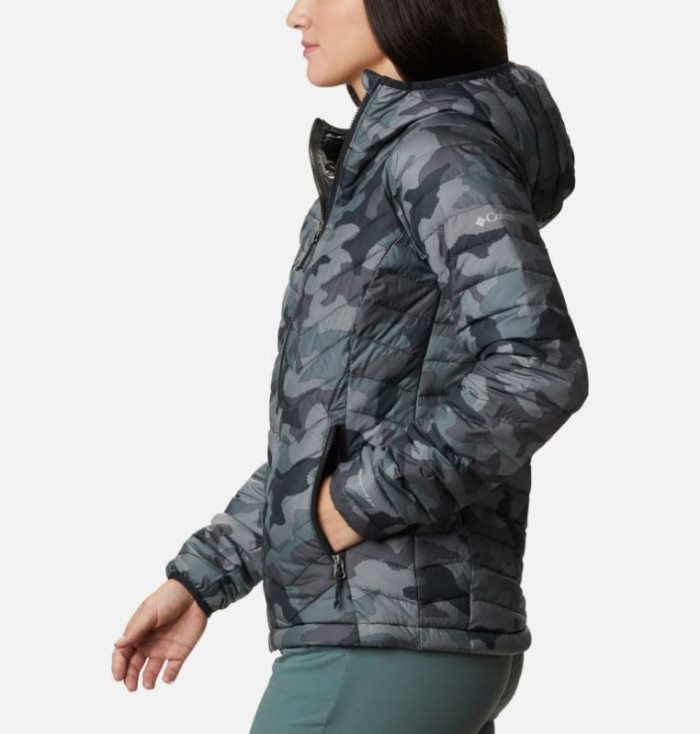 Jaqueta Isolada Columbia Powder Lite™ Encapuzado Jaqueta Feminino Pretas Camufladas Portugal | 187062-M7JS