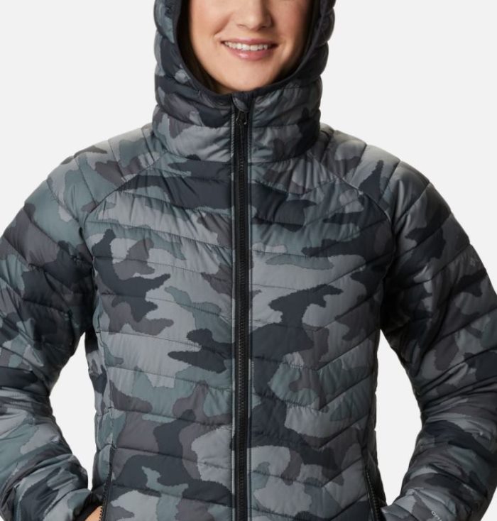 Jaqueta Isolada Columbia Powder Lite™ Encapuzado Jaqueta Feminino Pretas Camufladas Portugal | 187062-M7JS