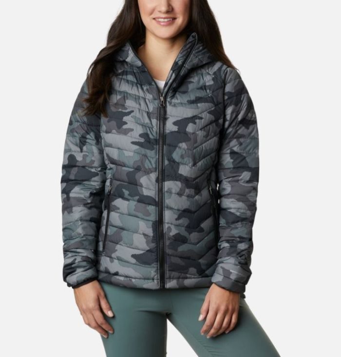 Jaqueta Isolada Columbia Powder Lite™ Encapuzado Jaqueta Feminino Pretas Camufladas Portugal | 187062-M7JS