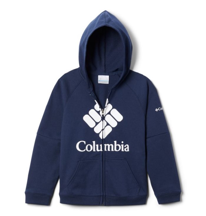 Moletom Com Capuz Columbia Branded French Terry Full Zip Hoodie Criança Azul Marinho Portugal | 167468-SZW2