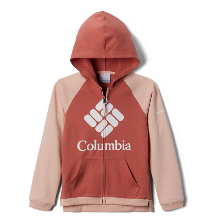 Moletom Com Capuz Columbia Branded French Terry Full Zip Hoodie Criança Coral Escuro Luz Coral Portugal | 178572-7Y4R