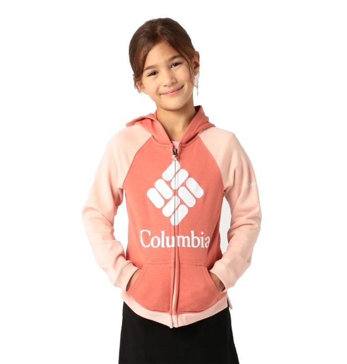 Moletom Com Capuz Columbia Branded French Terry Full Zip Hoodie Criança Coral Escuro Luz Coral Portugal | 178572-7Y4R